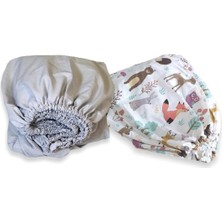 Bebek Özel Pamuklu Bebek Lastikli Çarşaf Gri ve Doğa Desen  70 x 140 cm cm 2 Adet