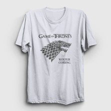 Presmono Unisex Beyaz Stark Game Of Thrones T-Shirt