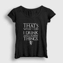 Presmono Kadın Siyah Drink Game Of Thrones T-Shirt