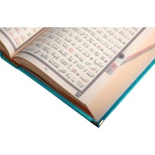 Orta Boy Kadife Kur'an-ı Kerim (Turkuaz, Nakışlı, Yaldızlı, Mühürlü)