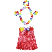 Alya Avm Hawaii  Kolye Etek Taç ve Bileklik Seti Kırmızı