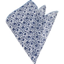 Exve Exclusive Mavi Beyaz Çiçekli Baskılı Yaka Mendili