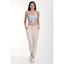 Cotton Candy Kuşgözü ve Pat Detaylı Duble Paça Pantolon - Ekru Ekru - S
