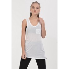 Cotton Candy Cepli Yuvarlak Yaka Ipek Jersey Atlet T-Shirt - Beyaz Beyaz - Xs