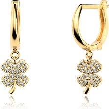 İndigo Takı Küçük Yonca Altın Kaplama Gümüş Küpe