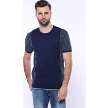 Wessi Erkek Slimf Fit Bisiklet Yaka Kenarları Desenli Tişört