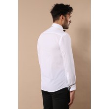 Wessi Erkek Slim Fit Pileli Manşetli Damatlık Pamuk Gömlek