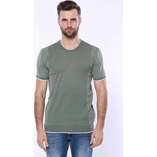 Wessi Erkek Slimf Fit Bisiklet Yaka Kenarları Desenli Tişört