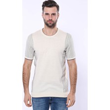 Wessi Erkek Slimf Fit Bisiklet Yaka Kenarları Desenli Tişört