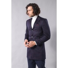 Wessi Erkek Ekose Desenli Kaşe Kumaş Slim Fit Kısa Palto