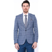Wessi Erkek Ekose Desenli Slim Fit Tek Düğme Ceket