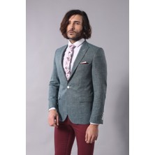 Wessi Erkek Kendinden Desenli Sivri Yaka Slim Fit Ceket