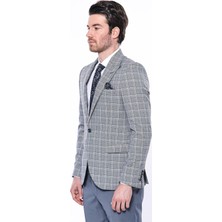 Wessi Erkek Ekose Desenli Slim Fit Tek Düğme Ceket