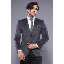 Wessi Erkek Kadife Dokulu Göğüs Armalı Slim Fit Ceket