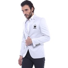 Wessi Erkek Göğüs Nakış Modelli Slim Fit Ceket