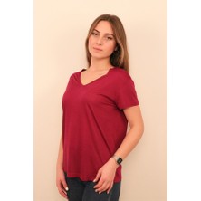Rich Kadın V Yaka Fuşya T-Shirt