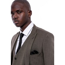 Wessi Çizgi Desen Yelekli Slim Fit Takım Elbise