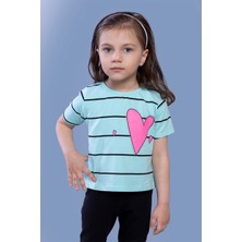 Toontoy Kids Toontoy Kız Çocuk Çizgli Kalp Baskılı Taş Işlemeli Tişört