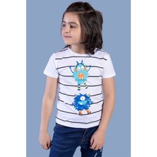 Toontoy Kids Toontoy Erkek Çocuk Çizgili Canavar Baskılı Tişört