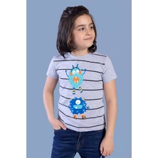 Toontoy Kids Toontoy Erkek Çocuk Çizgili Canavar Baskılı Tişört