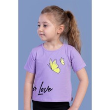 Toontoy Kids Toontoy Kız Çocuk Kelebek Baskılı Taş Işlemeli Tişört