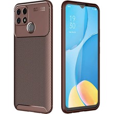 Case 4U Oppo A15 Kılıf Rugged Armor Karbon Desenli Lüx Negro Silikon Arka Kapak Kahverengi