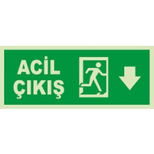 Mıgnatıs - Acil Çıkış Aşağı Ok Lümen Folyo Levhası - Sac Malzeme 19.5X8CM