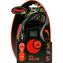 Flexi New Neon Turuncu Parlak Şeritli Otomatik Gezdirme Tasması 5m Small