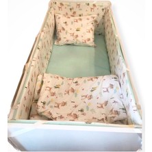 Bebek Özel Bebek Beşik Uyku Seti Karaca Desenli/mint Yeşili 7 Parça