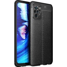 Case World Xiaomi Redmi Note 10S Kılıf Darbe Korumalı Deri Görünümlü Silikon Arka Kapak Siyah