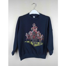 Bluence Erkek Garson Baskılı Lacivert Pamuklu Sweatshirt