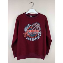 Bluence Erkek Garson Baskılı Bordo Pamuklu Sweatshirt