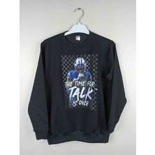 Bluence Erkek Garson Baskılı Siyah  Pamuklu Sweatshirt