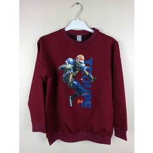 Bluence Erkek Garson Baskılı Bordo Pamuklu Sweatshirt