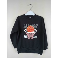Bluence Erkek Çocuk Baskılı Siyah Pamuklu Sweatshirt