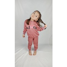 Bluence Kız Çocuk Pembe Baskılı Pamuklu Eşofman Takımı