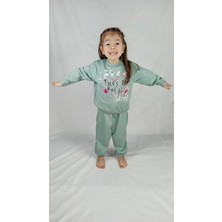 Bluence Kız Çocuk Yeşil Baskılı Pamuklu Eşofman Takımı