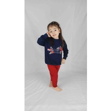 Bluence Kız Çocuk Lacivert Kırmızı Baskılı Pamuklu Eşofman Takımı