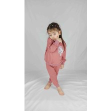 Bluence Kız Çocuk Pembe Baskılı Pamuklu Eşofman Takımı