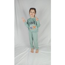 Bluence Kız Garson Mint Yeşil Baskılı Pamuklu Eşofman Takımı