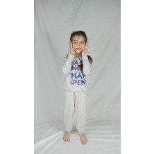 Bluence Kız Garson Gri  Baskılı Pamuklu Eşofman Takımı