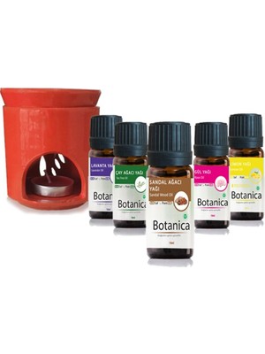 Botanica  Buhurdanlık Seti ve Buhurdanlık Yağları Evde Buhur Lavanta, Sandal, Gül, Limon, Çay Ağacı Yağı Seti