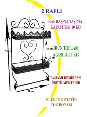 Naz Tasarım Ferforje Banyo & Mutfak Duvar Rafı Siyah