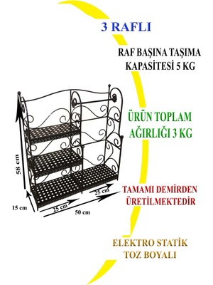 Naz Tasarım Ferforje Baharatlık  3 Katlı Havluluklu Siyah