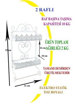 Naz Tasarım Ferforje Banyo & Mutfak Duvar Rafı Beyaz