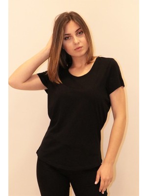Rich Kadın Bisiklet Yaka T-shirt %100 Pamuk Tişört