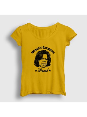 Presmono Kadın Sarı Greatest Dad Shameless T-Shirt