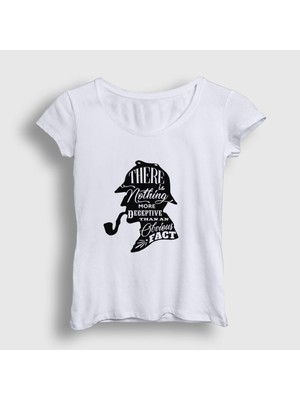 Presmono Kadın Beyaz Fact Sherlock Holmes T-Shirt
