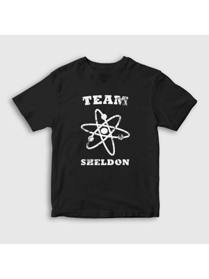 Presmono Unisex Çocuk Siyah Team Sheldon The Big Bang Theory T-Shirt
