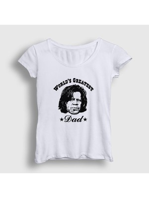 Presmono Kadın Beyaz Greatest Dad Shameless T-Shirt